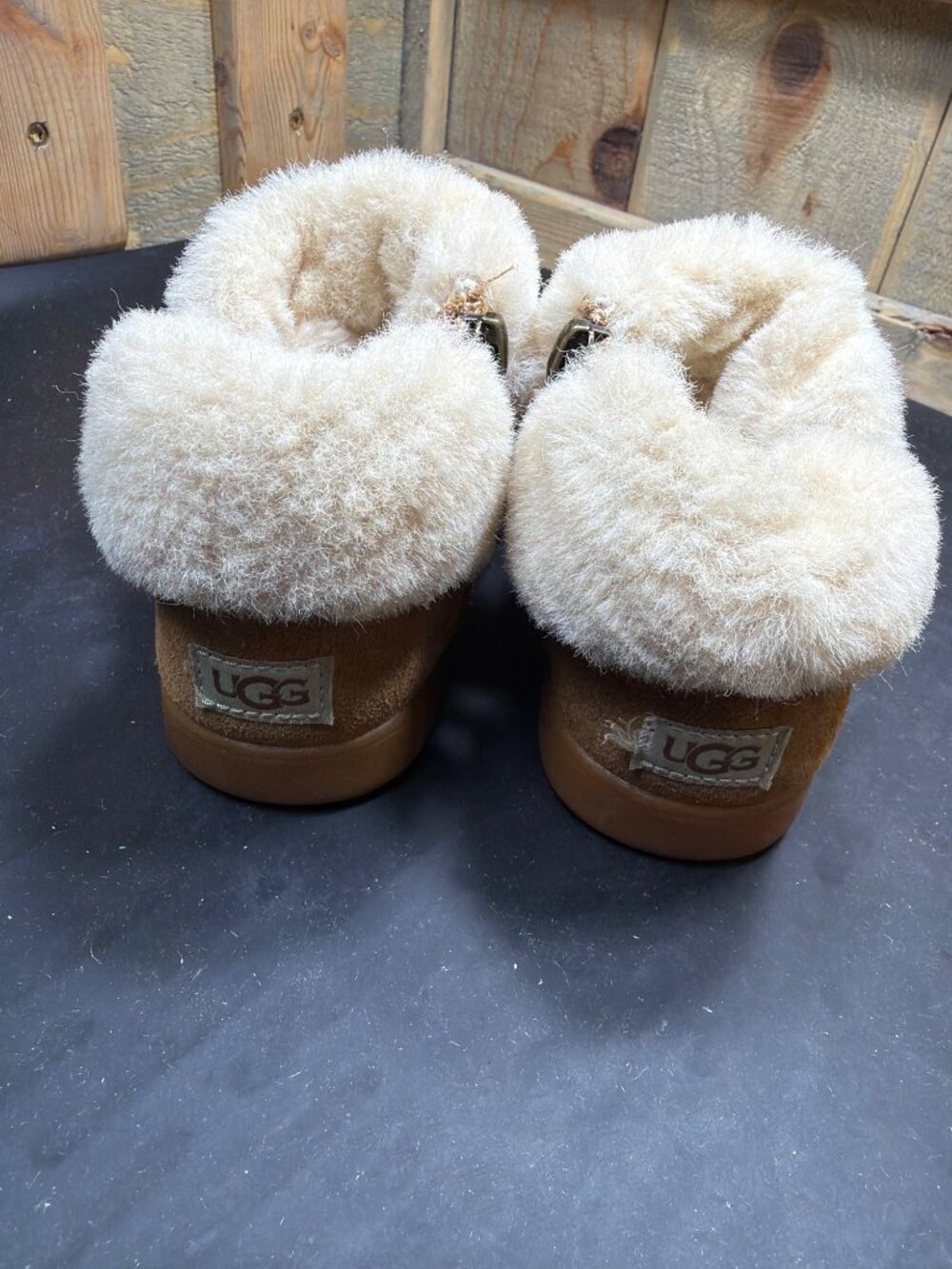 UGG Toddler Girls Size 9 Chestnut Brown Suede Fur Zip Ankle Boots Booties - Picture 6 of 10